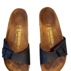 Birkenstock 38 sandals Womens 7 slides Madrid narrow black faux leather 1 strap